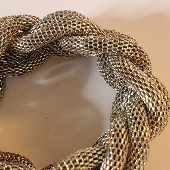 Vintage Silver Tone Metal mesh braided unisex Bracelet 7.5" around 1.5" - Picture 2 of 8